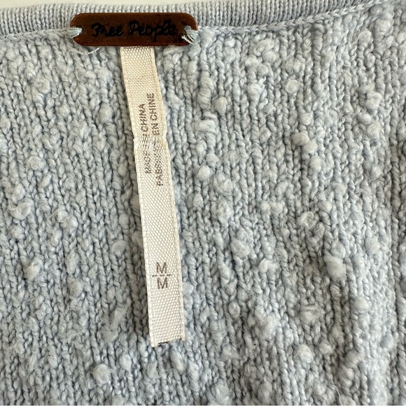 Free People Found My Friend Pullover Popcorn Blue V Neck Textured Medium Relaxed - Picture 6 of 8